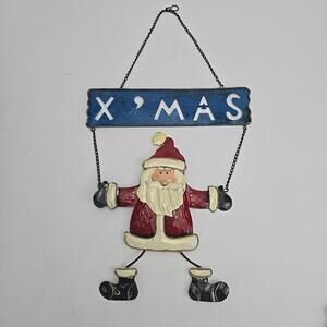 Santa Clause Door Wall Hanging 13" Christmas Decoration Tin